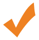An orange checkmark symbol on a white background.