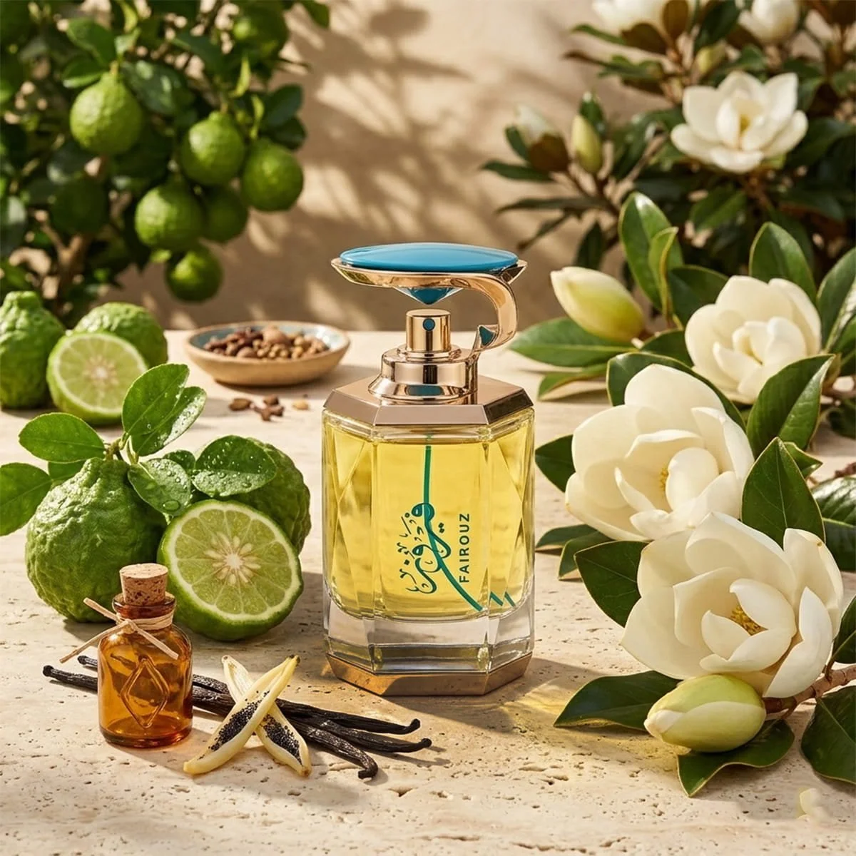 Arabian Oud Fairouz perfume with mandarin, magnolia and cedarwood ingredients, luxury fragrance UK