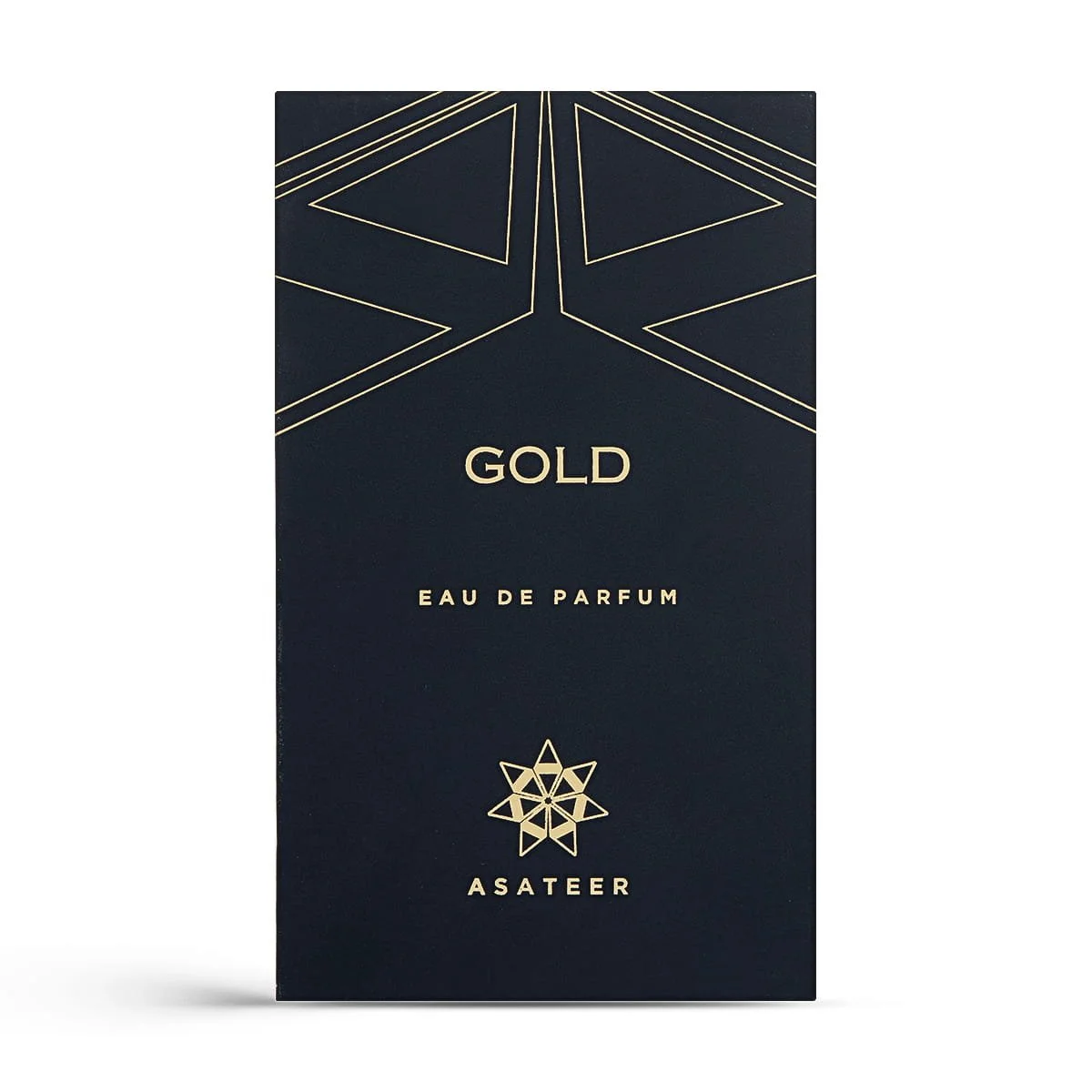 Front view of Asateer Gold Eau De Parfum box UK