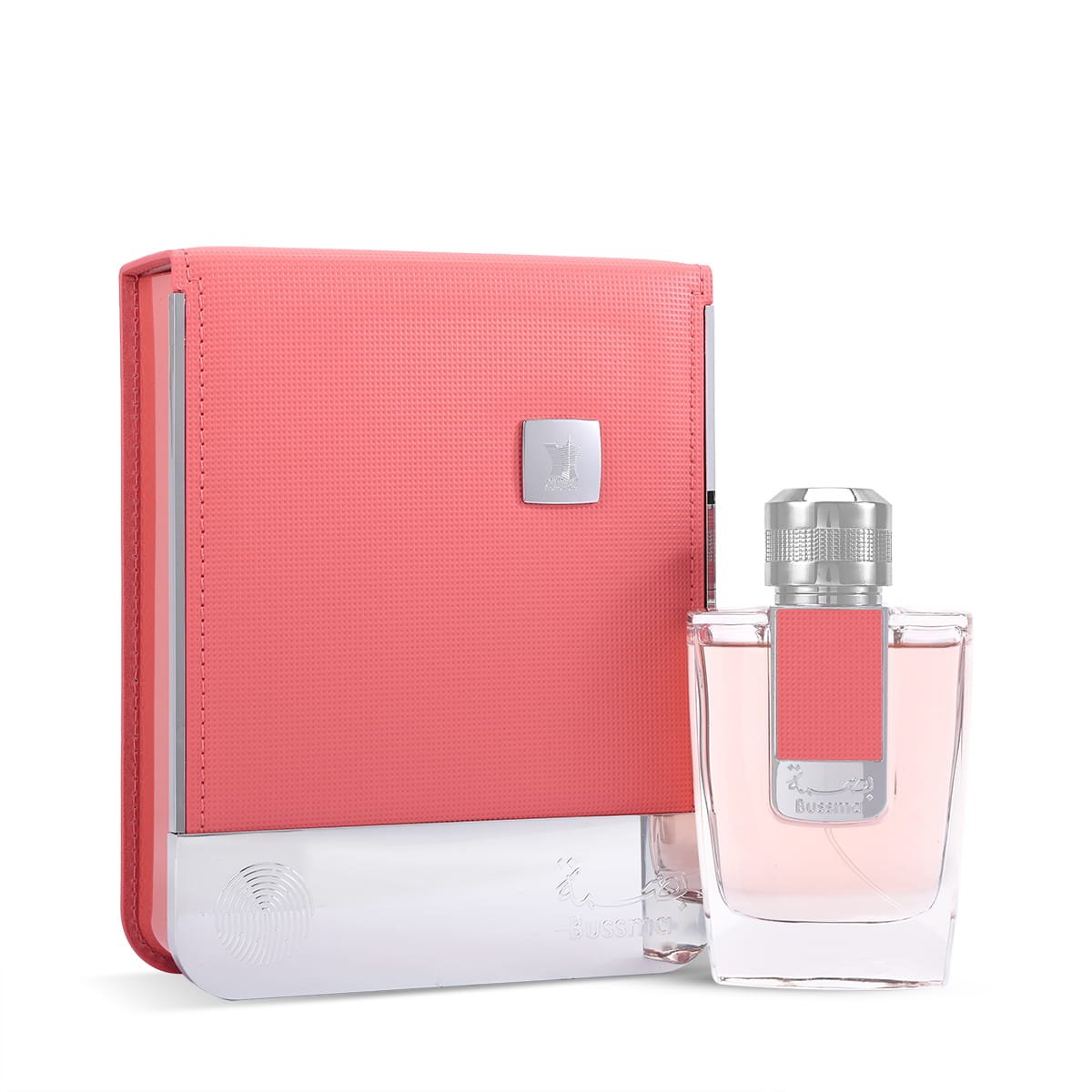 Arabian Oud Bussma Pink Eau De Parfum 95ml beside luxury branded box UK