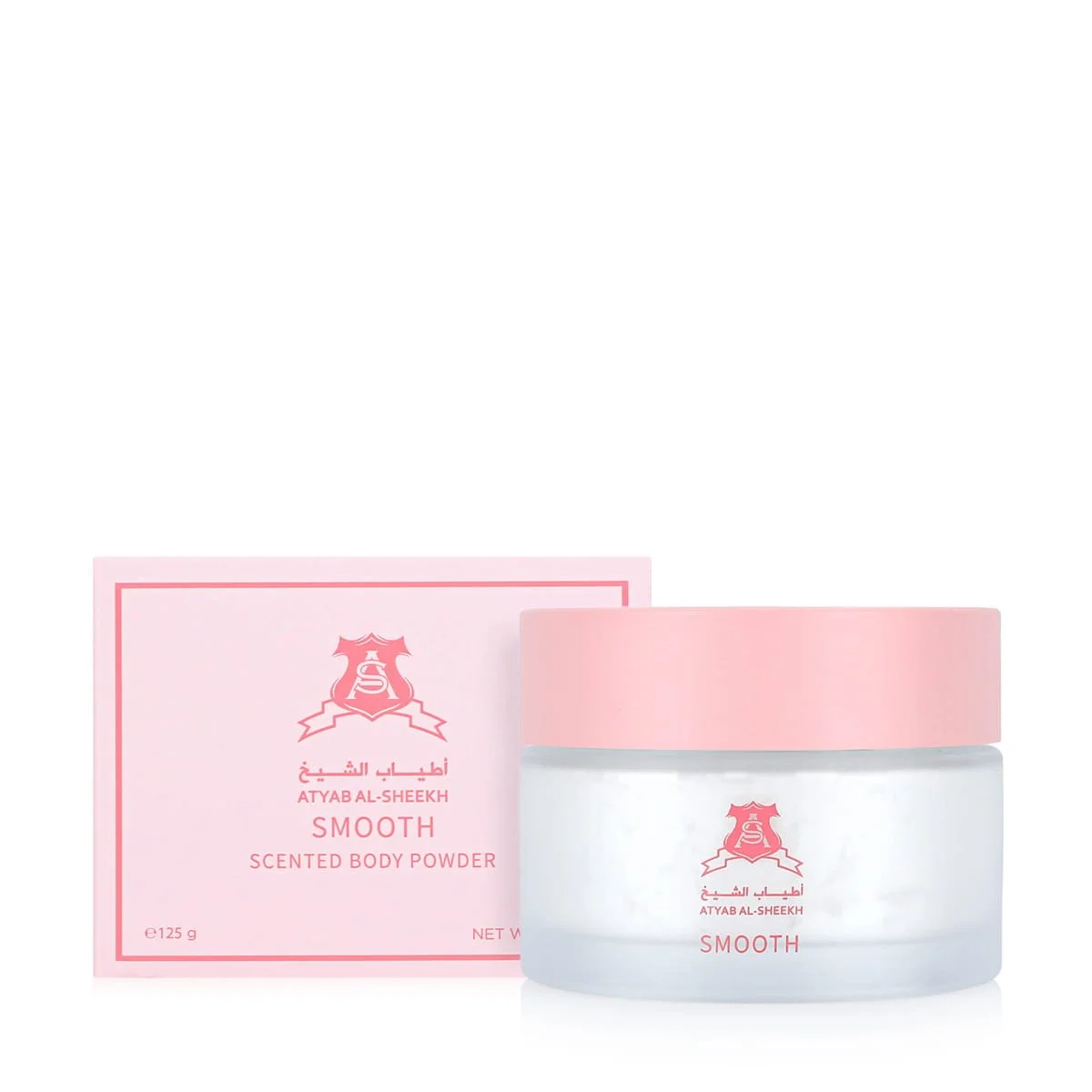 Atyab Al Sheekh Smooth Scented Body Powder 125g beside luxury branded box UK
