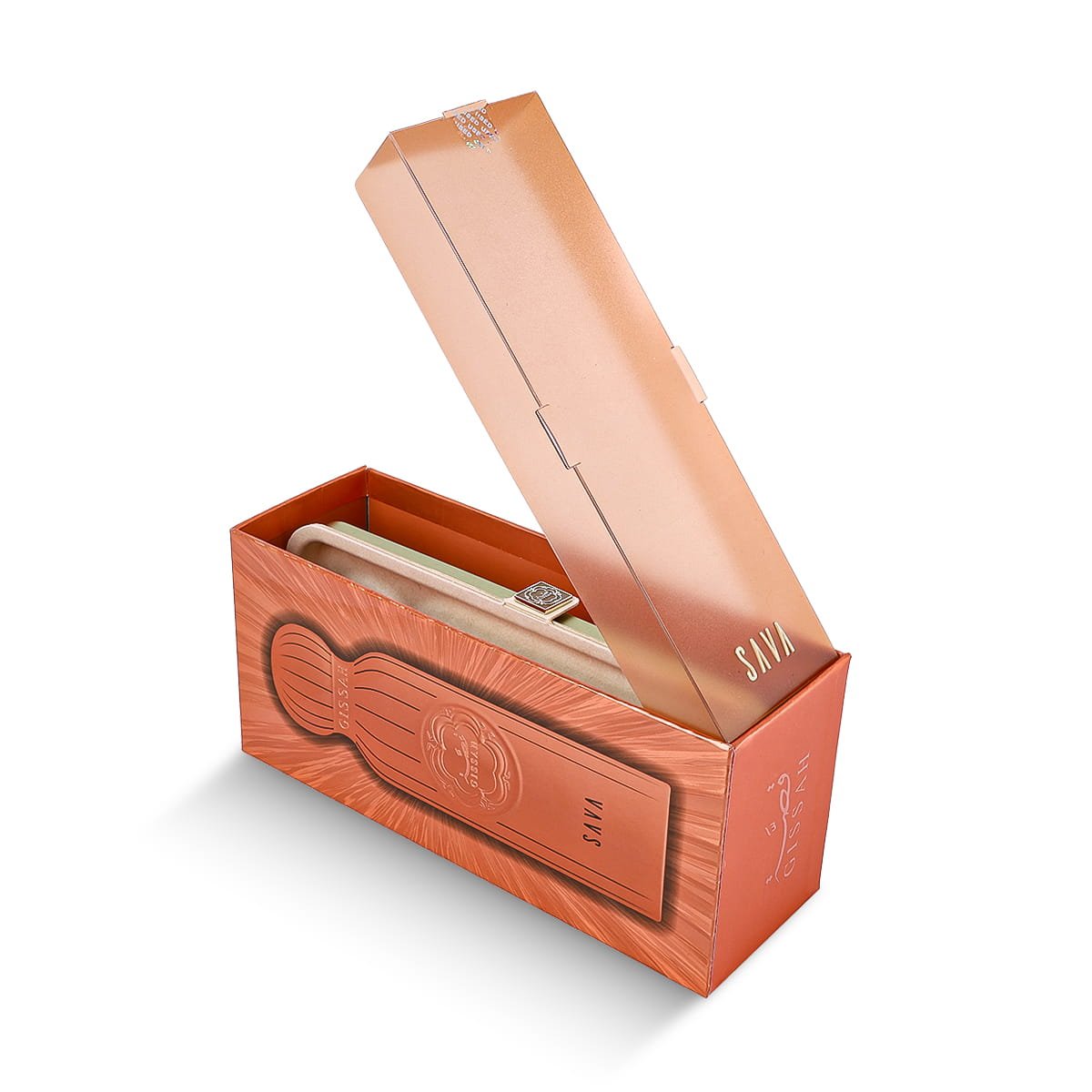 Gissah Sava perfume box slightly open, premium luxury fragrance packaging UK