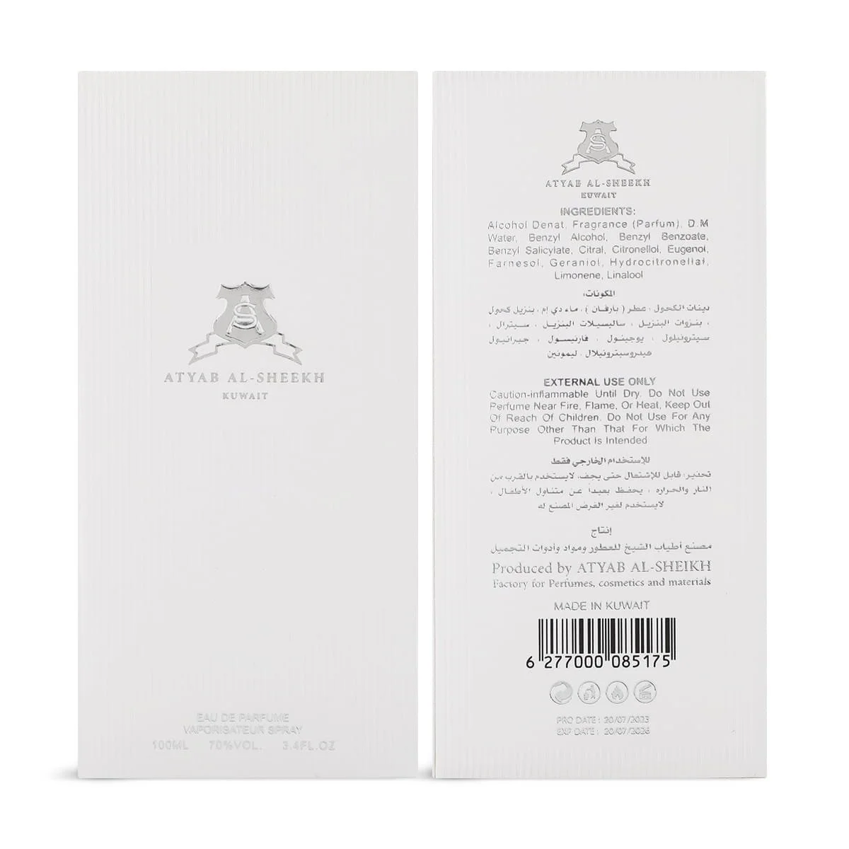 Front and back of YKB Black perfume box by Atyab Al Sheekh in one photo UK