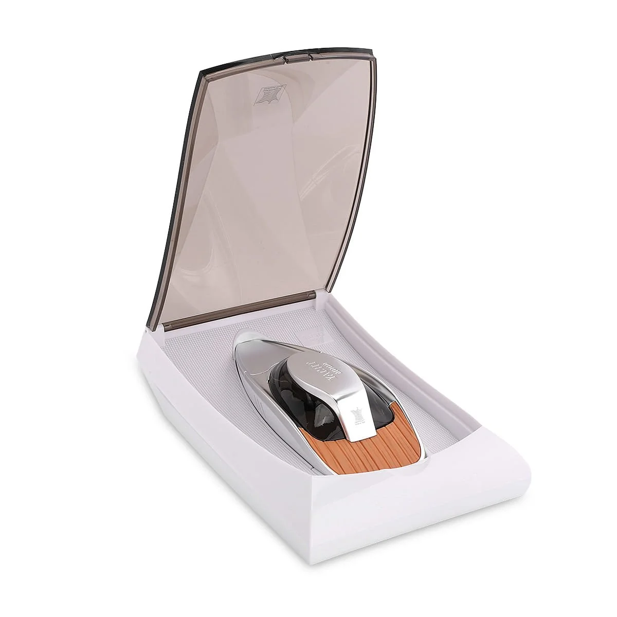 Arabian Oud Yacht Mood perfume inside open luxury box, premium fragrance presentation UK