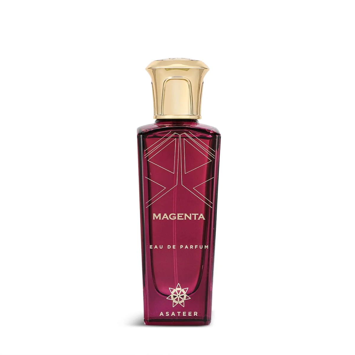 Asateer Magenta Eau De Parfum 80ml on white background, luxury oriental gourmand fragrance UK