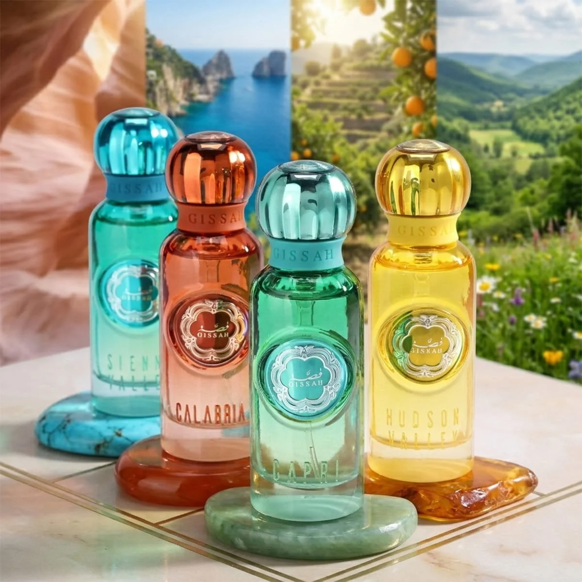 Gissah 15ml mini perfume collection including Calabria luxury travel fragrances UK