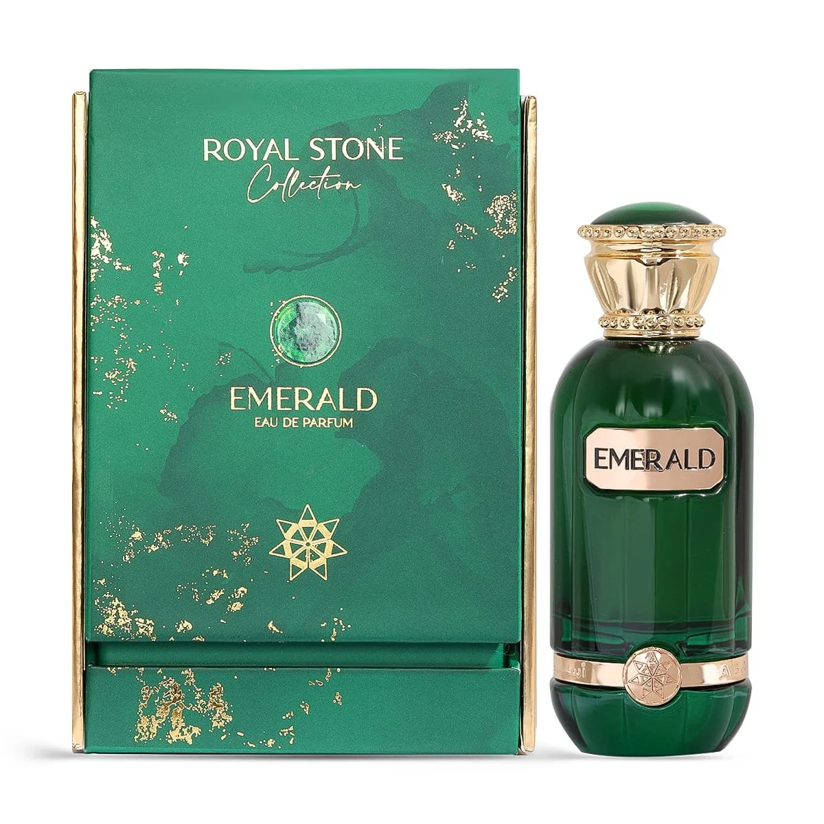 Asateer Emerald Eau De Parfum 80ml next to luxury branded box UK