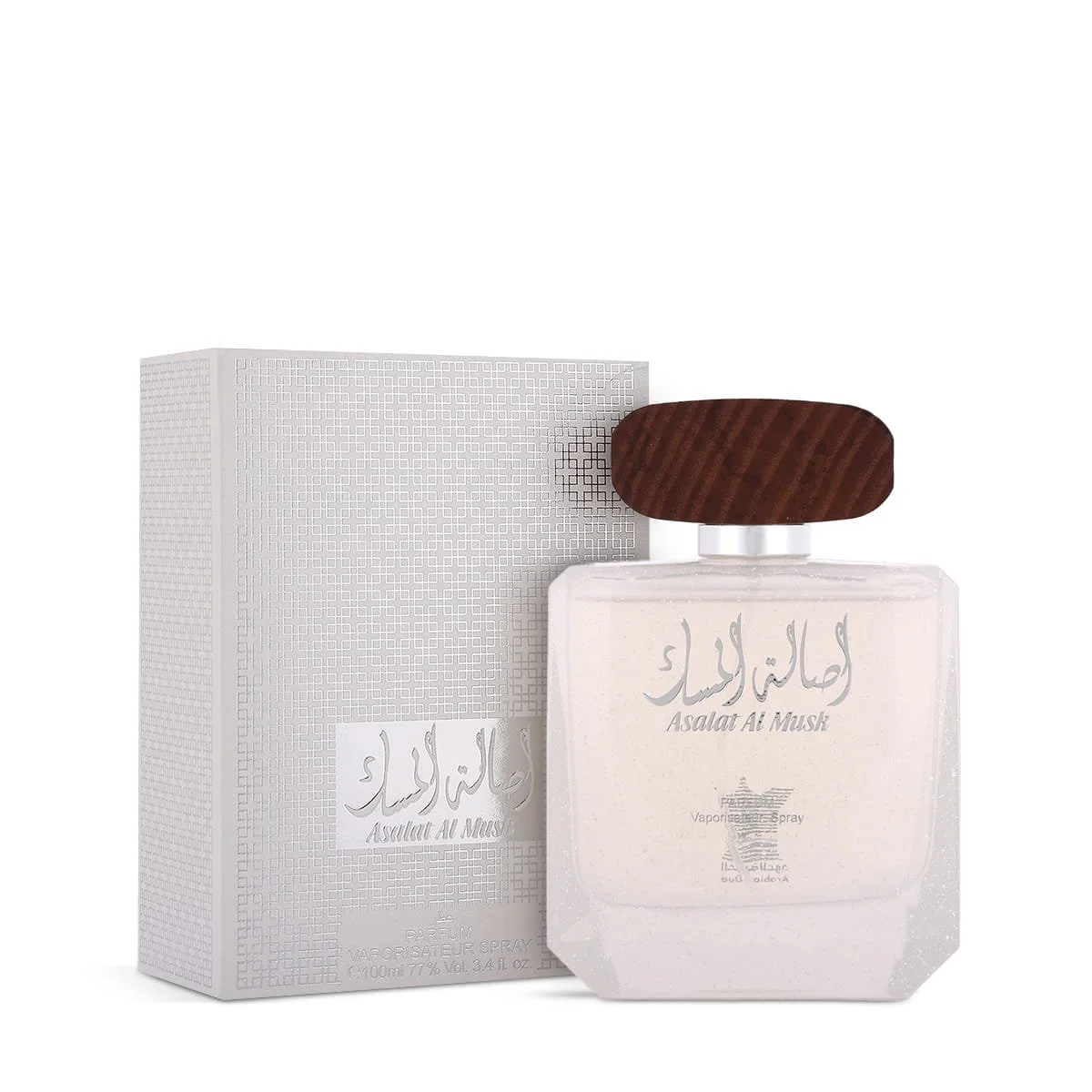 Arabian Oud Asalat Al Musk Eau De Parfum 100ml beside luxury branded box UK
