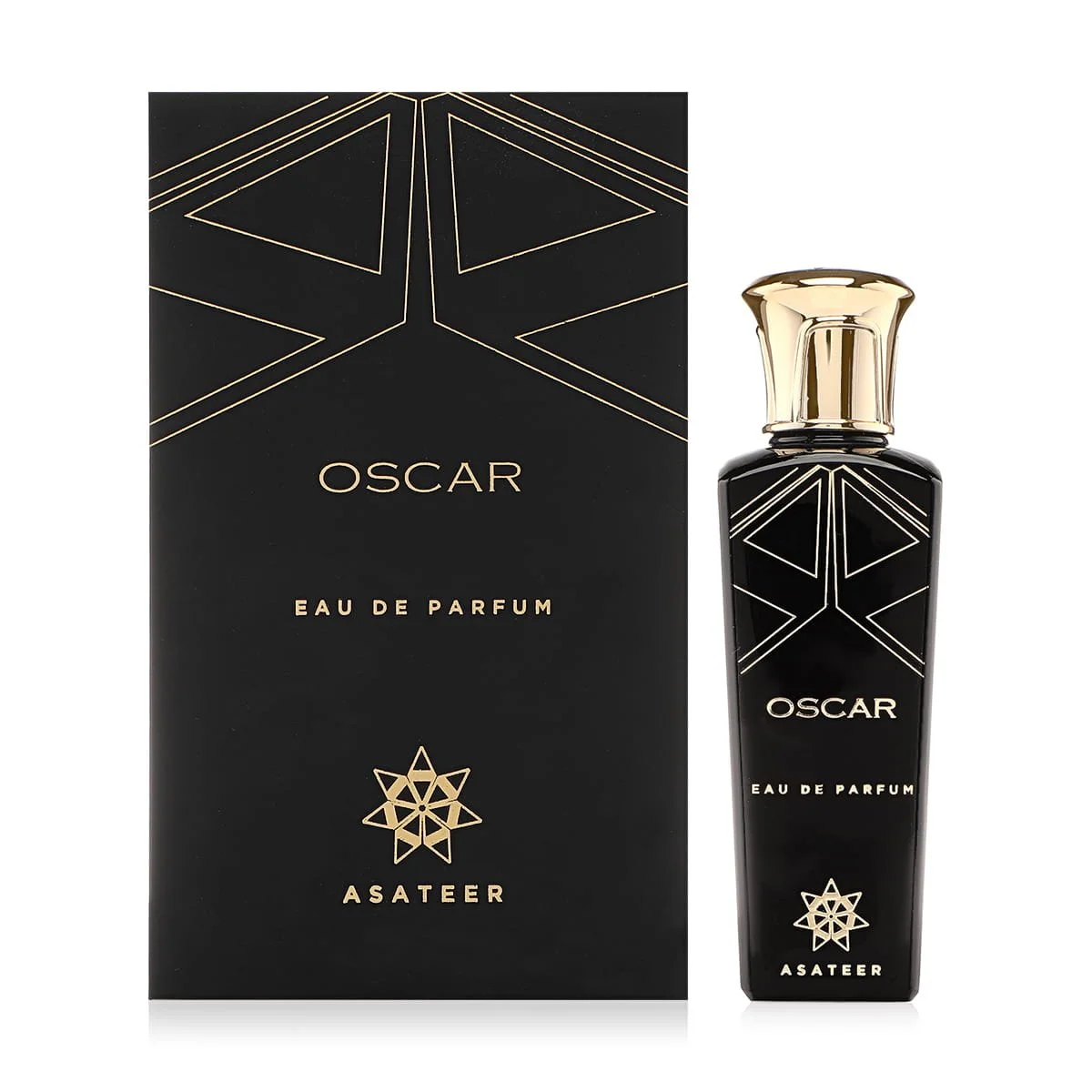 Asateer Oscar Eau De Parfum 80ml next to luxury branded box UK