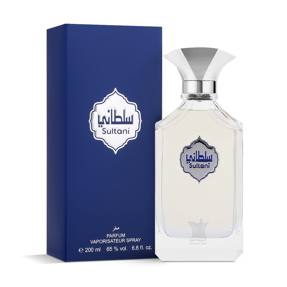 Arabian Oud Sultani Eau De Parfum 200ml beside luxury branded box UK