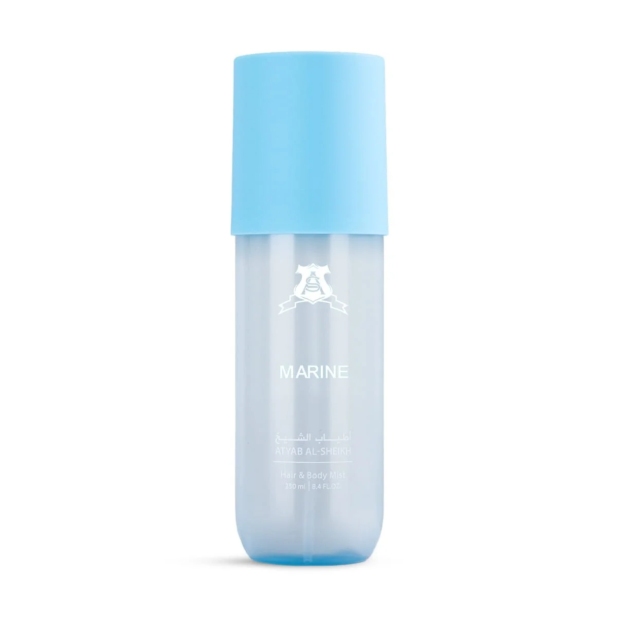 Atyab Al Sheekh Marine Hair & Body Perfume 250ml on white background, luxury fruity woody gourmand body mist UK
