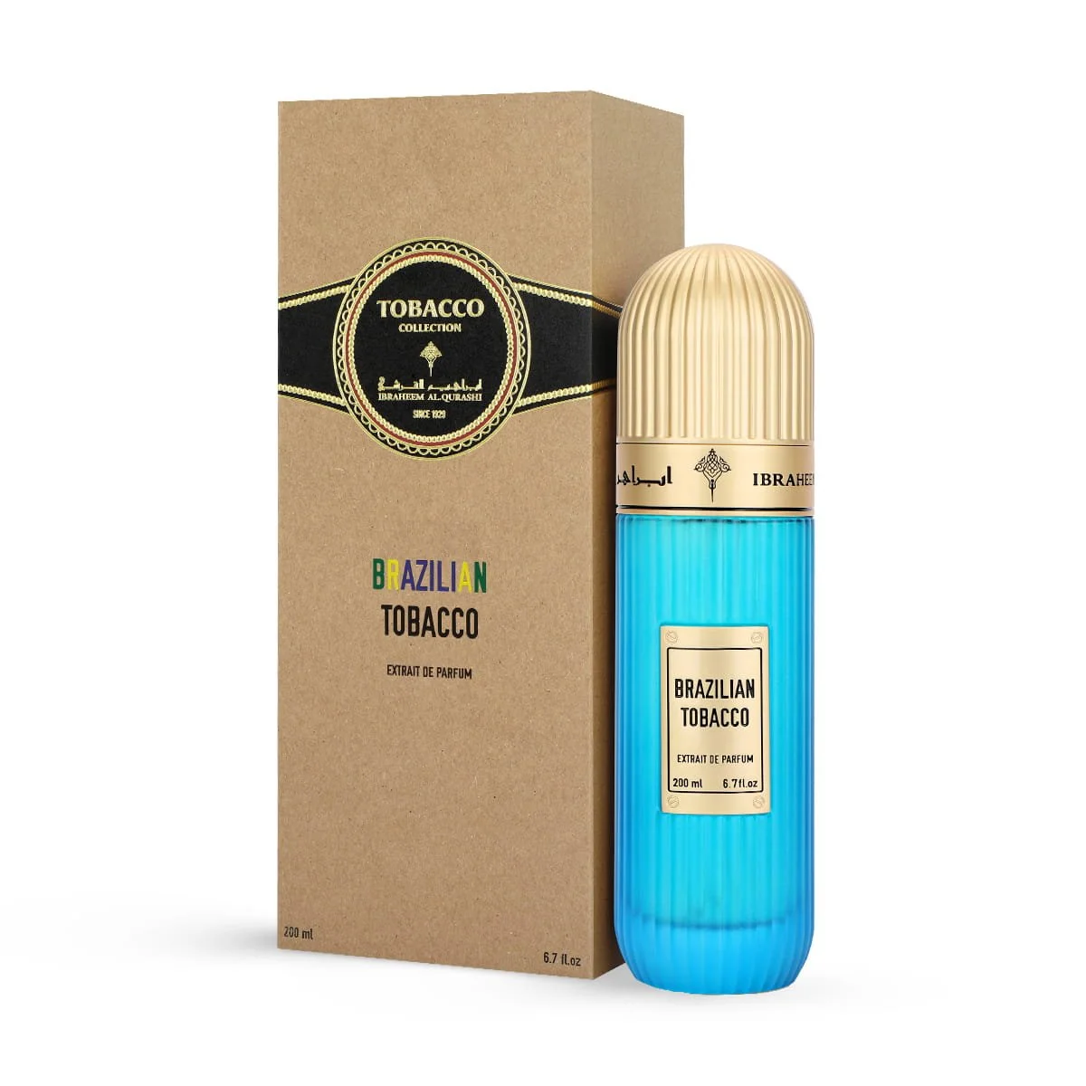 IBRAQ Brazilian Tobacco perfume 100ml next to box, premium niche fragrance UK
