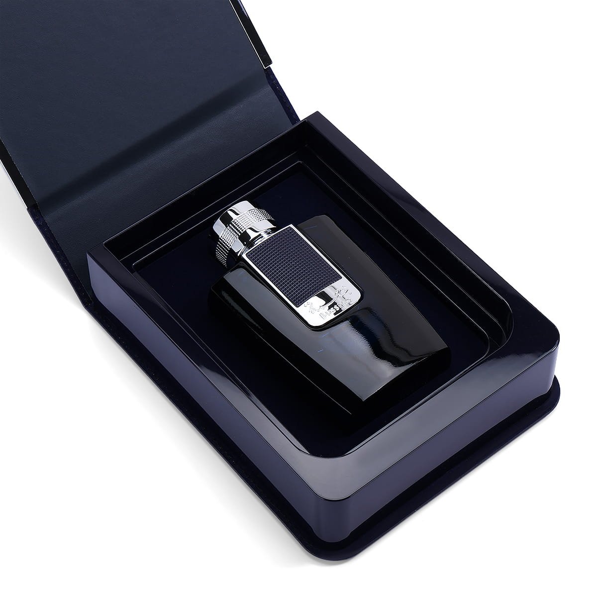 Close-up of Arabian Oud Bussma Blue Eau De Parfum 95ml inside luxury presentation case UK