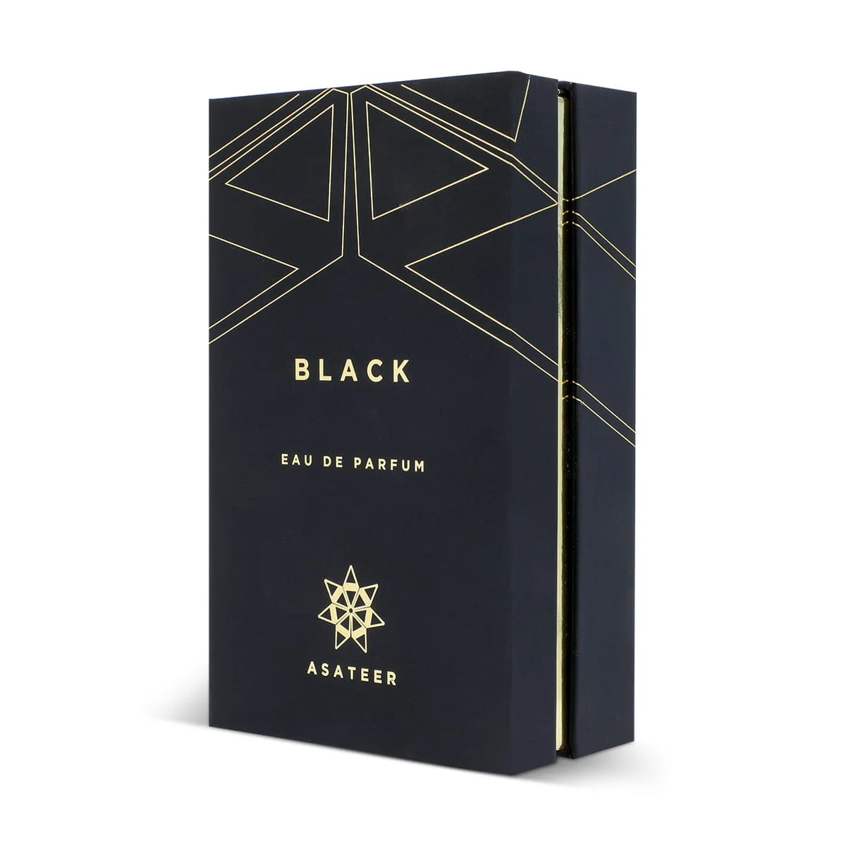 Front view of Asateer Black Eau De Parfum box UK
