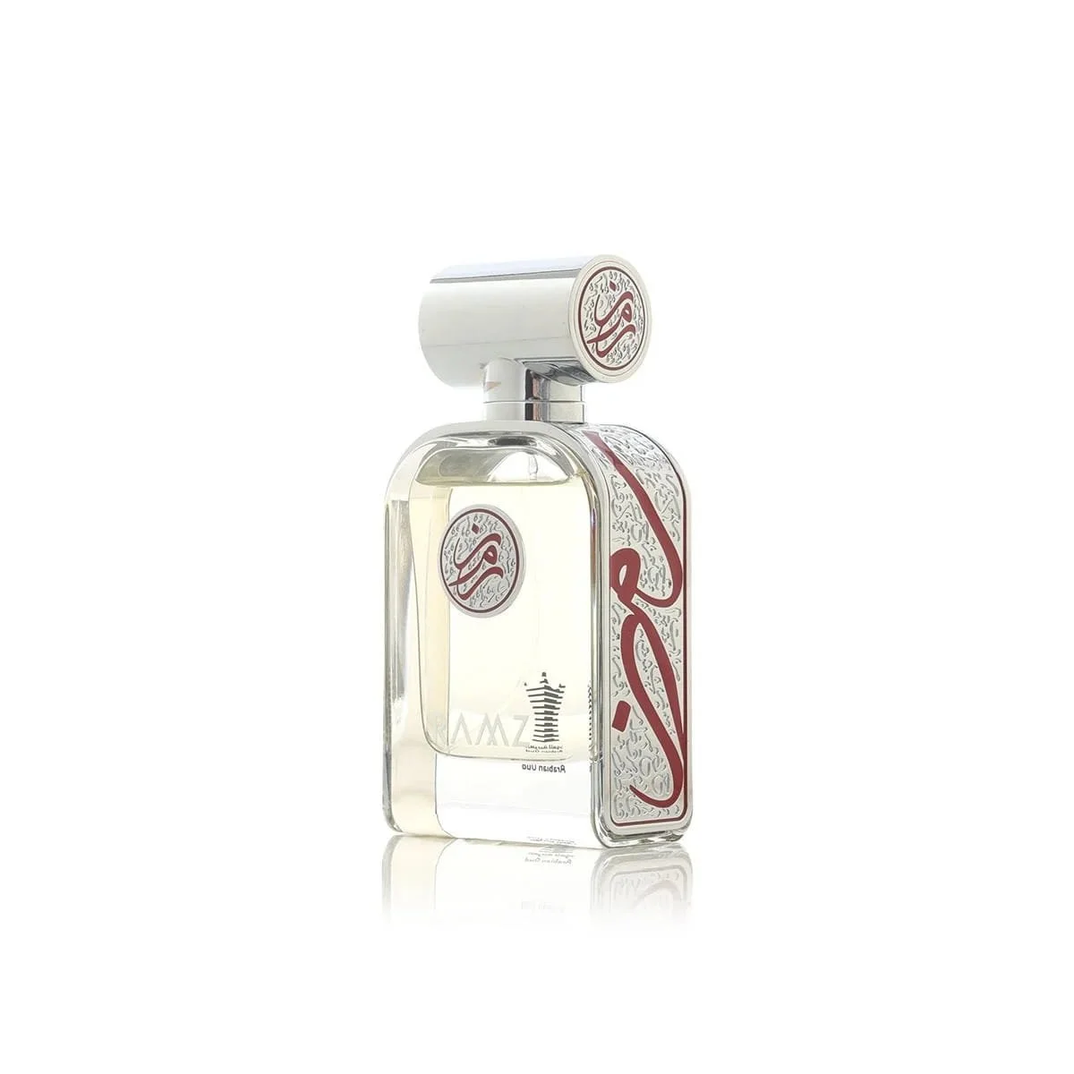 Side view of the Arabian Oud Ramz Red 100ml perfume bottle