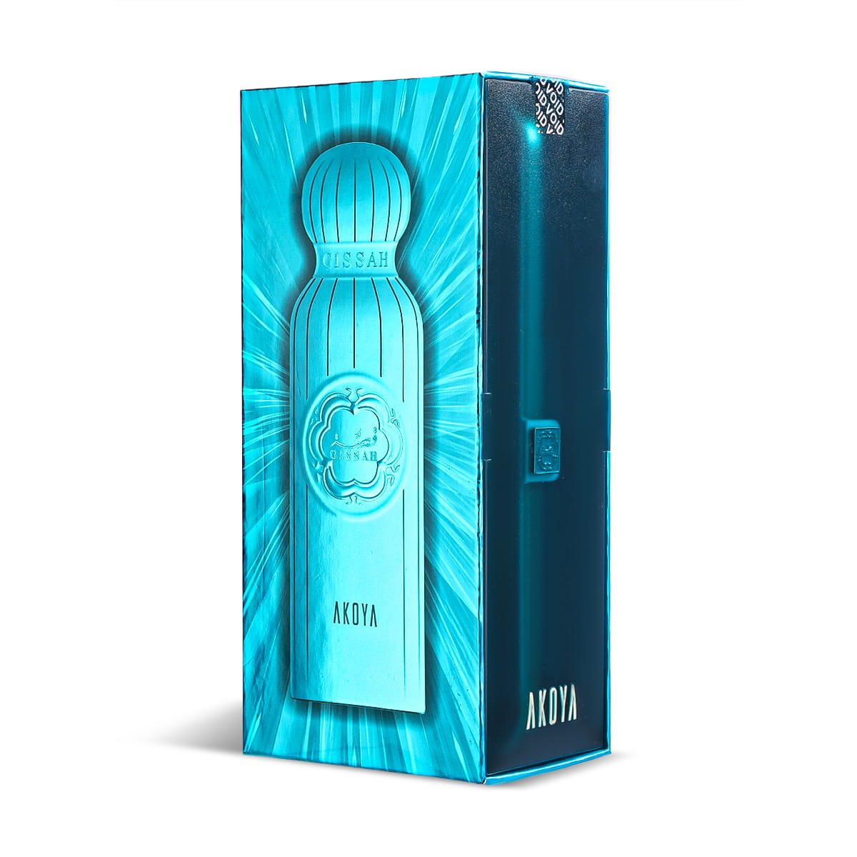 Front view of Gissah Akoya Eau De Parfum luxury box UK