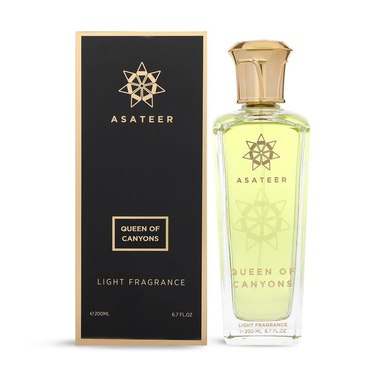 Asateer Queen Of Canyons Eau De Parfum 200ml next to luxury branded box UK