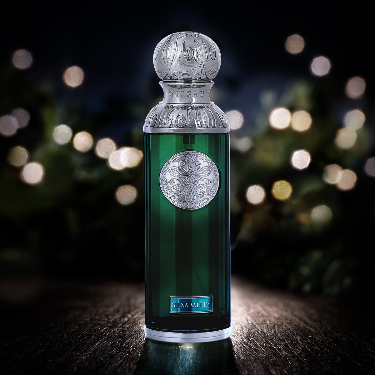 Siena Valley perfume with soft bokeh night lights in background – elegant Arabian scent UK - Al Rashid Galleria UK