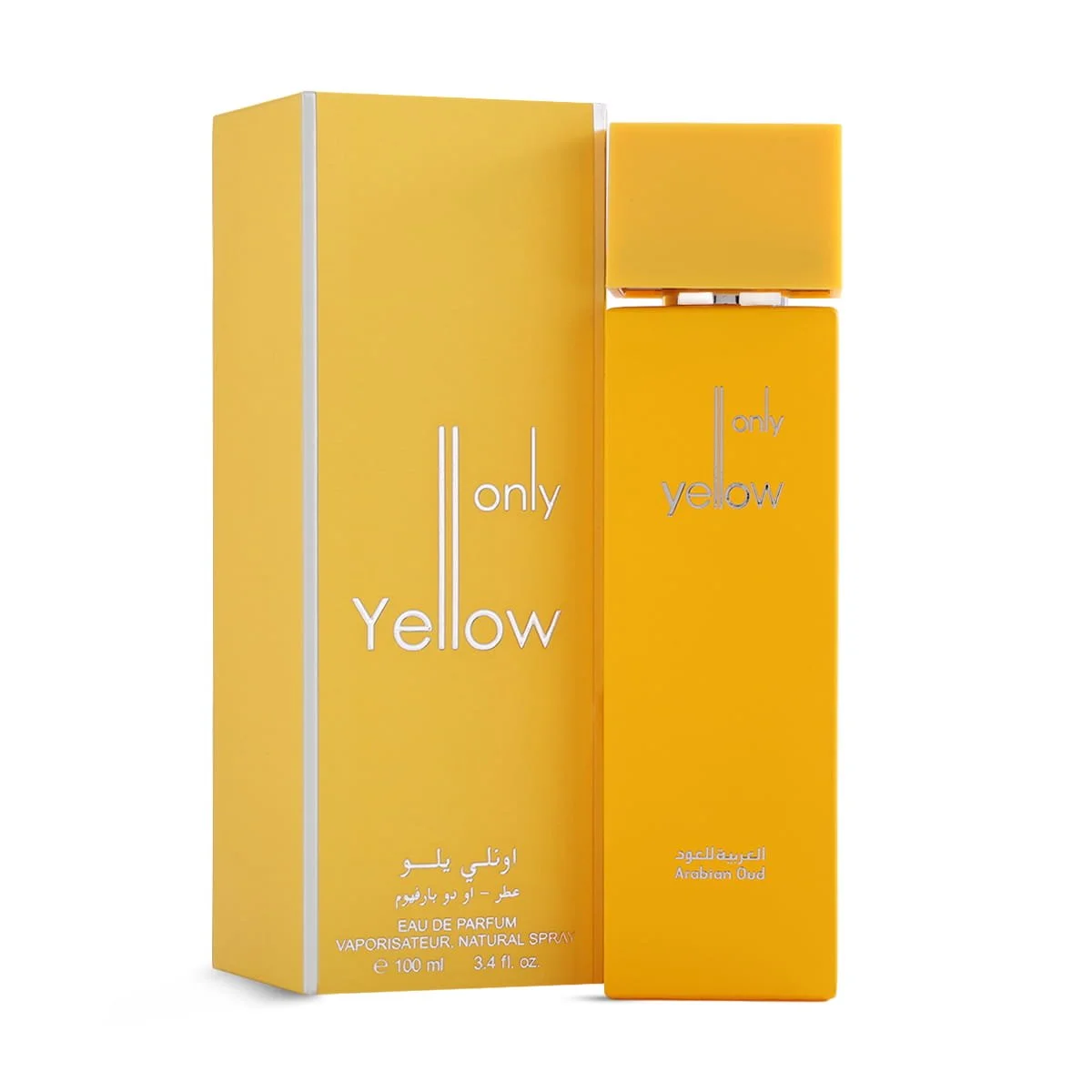 Arabian Oud Only Yellow Eau De Parfum 100ml beside luxury branded box UK
