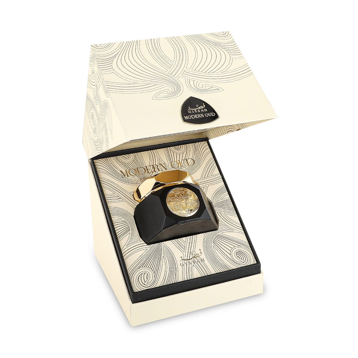 Modern Oud Mammoul by Gissah displayed inside opened luxury box, premium bakhoor UK