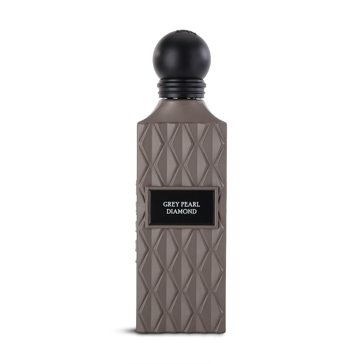Side angle view of IBRAQ Grey Pearl Diamond perfume 150ml, luxury fragrance UK