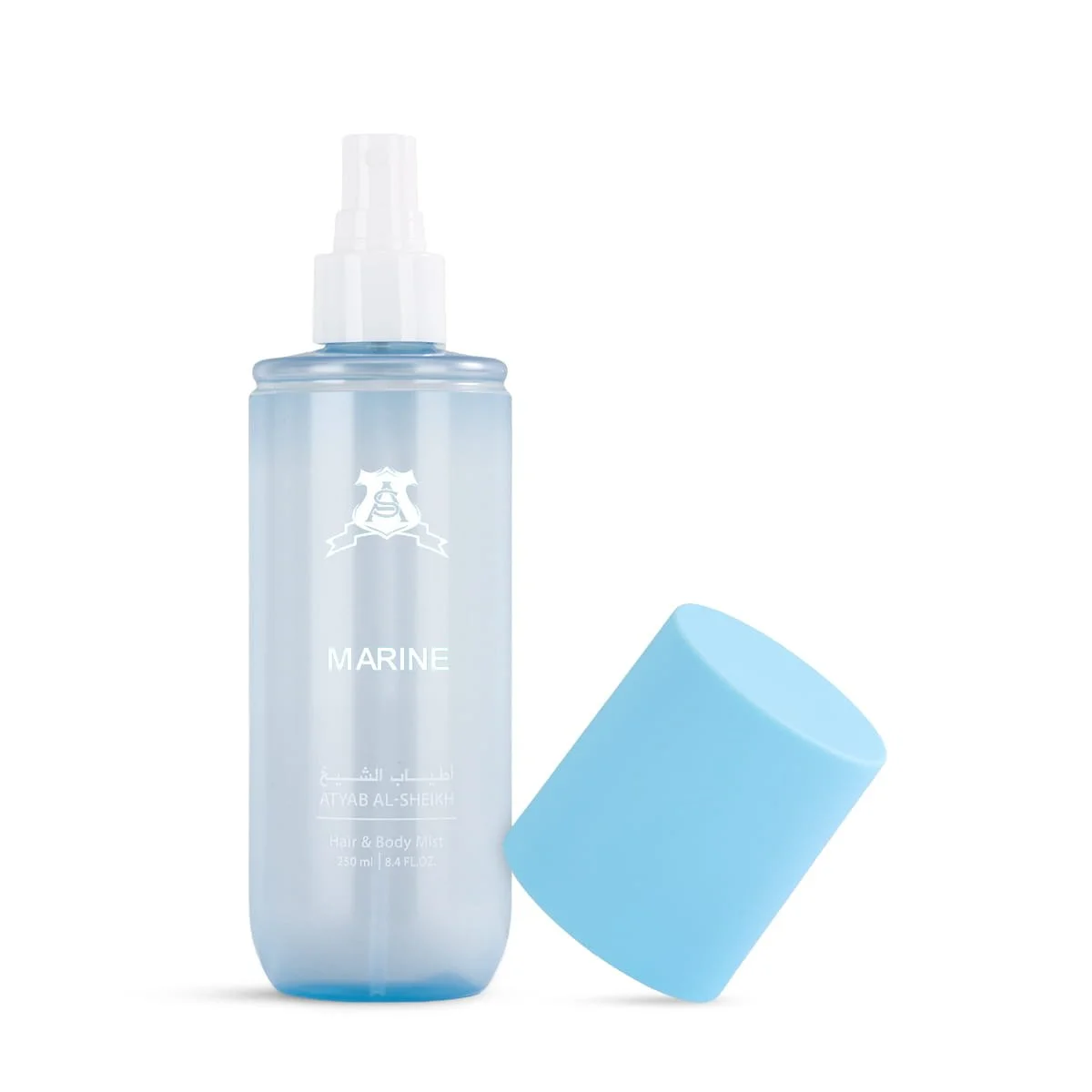 Atyab Al Sheekh Marine Hair & Body Perfume 250ml with lid open on white background UK