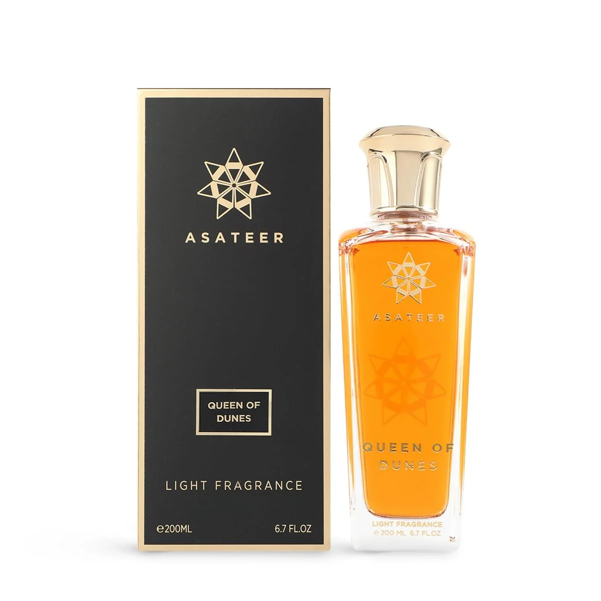 Asateer Queen Of Dunes Eau De Parfum 200ml next to luxury branded box UK