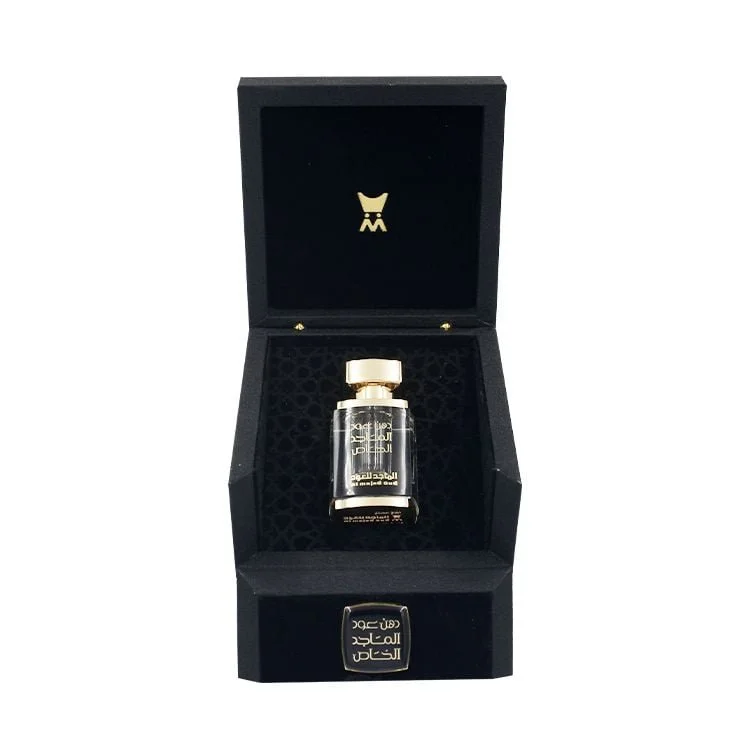 Al Majed Oud Dehn Oud Al Khas 3ml inside open luxury box, premium oud oil UK