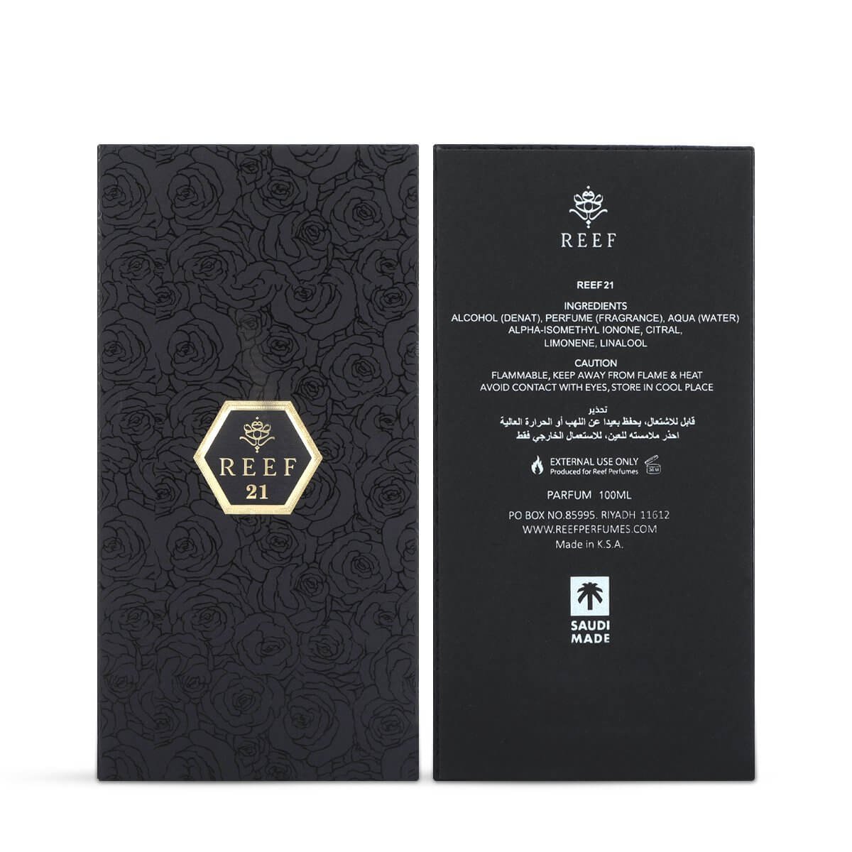 Reef 21 box front and back shown side-by-side for full packaging view on white background