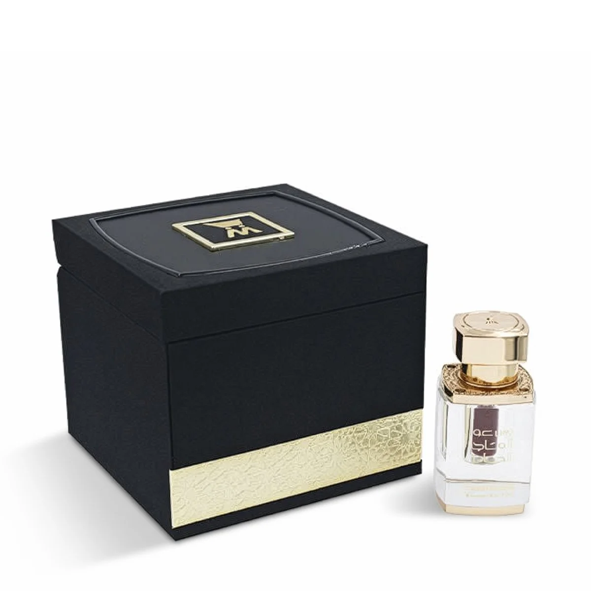 Al Majed Oud Dehn Oud Al Khas 3ml in front of luxury box, premium oud oil UK