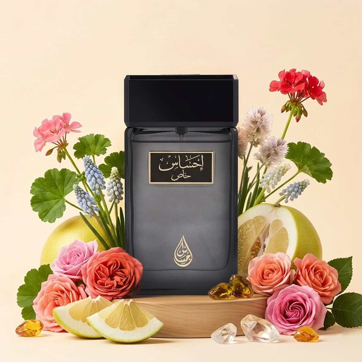Arabian Oud Ehsas Khas perfume with apple, rose and vanilla ingredients, luxury fragrance UK