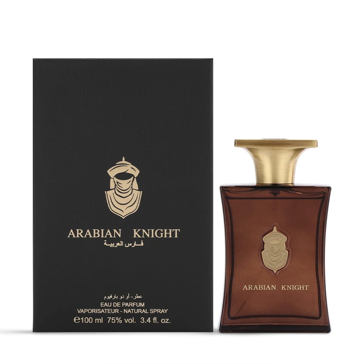Arabian Oud Arabian Knight Eau De Parfum 100ml next to luxury branded box UK