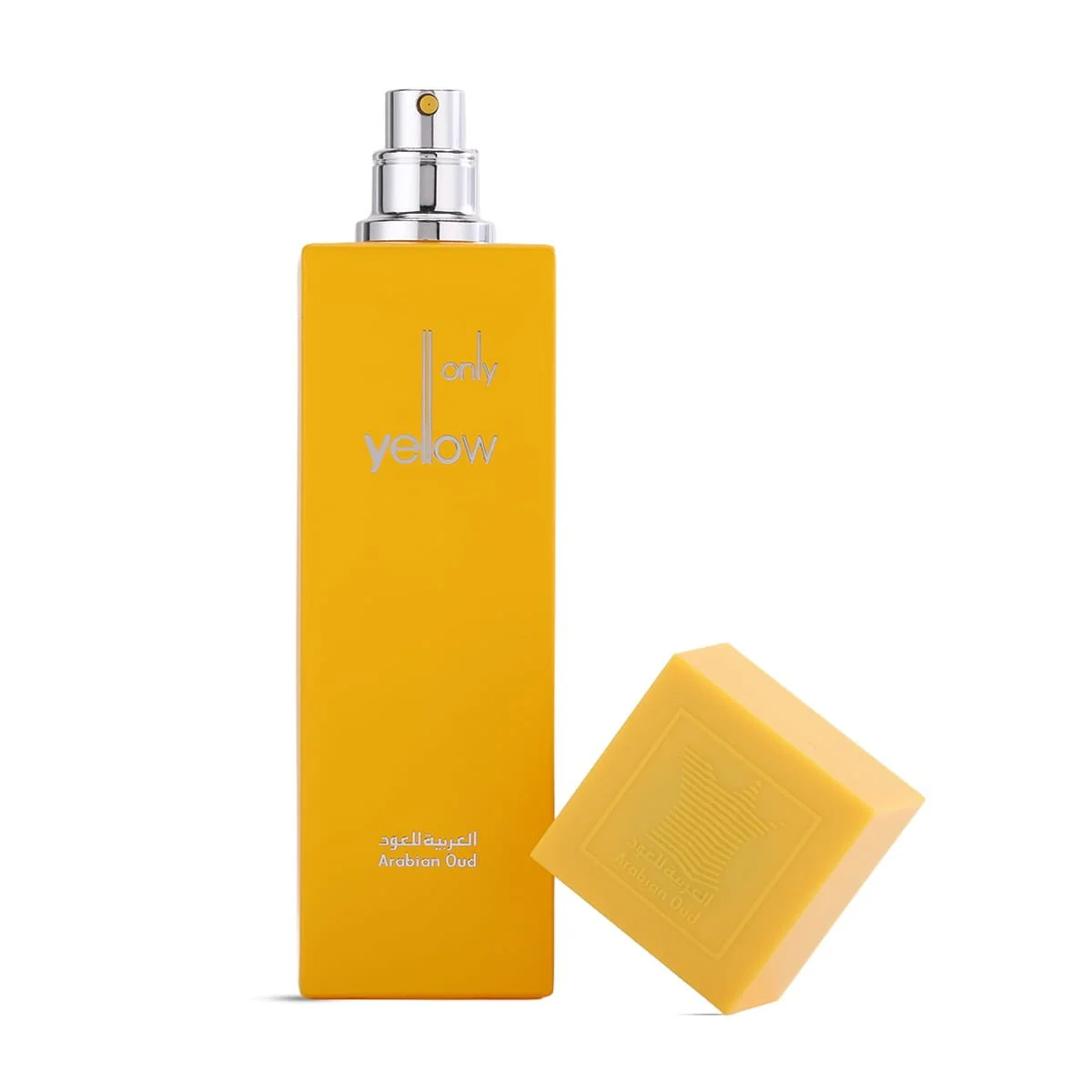 Arabian Oud Only Yellow Eau De Parfum 100ml with lid open on white background UK