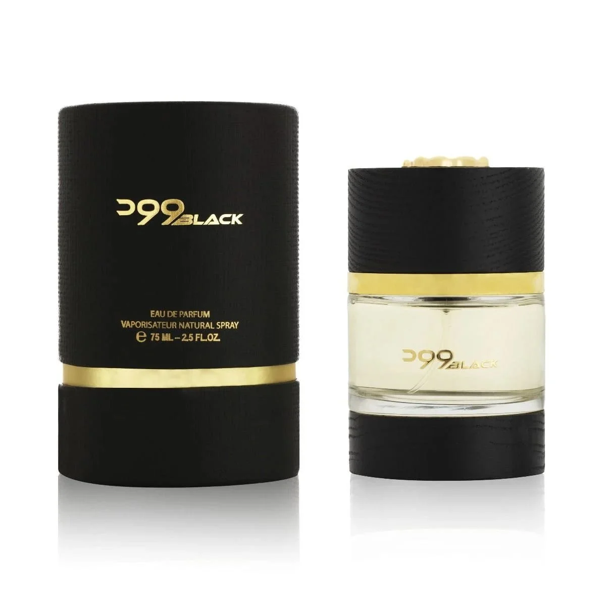 Al Majed Oud Wood Black perfume 75ml next to box, luxury fragrance UK