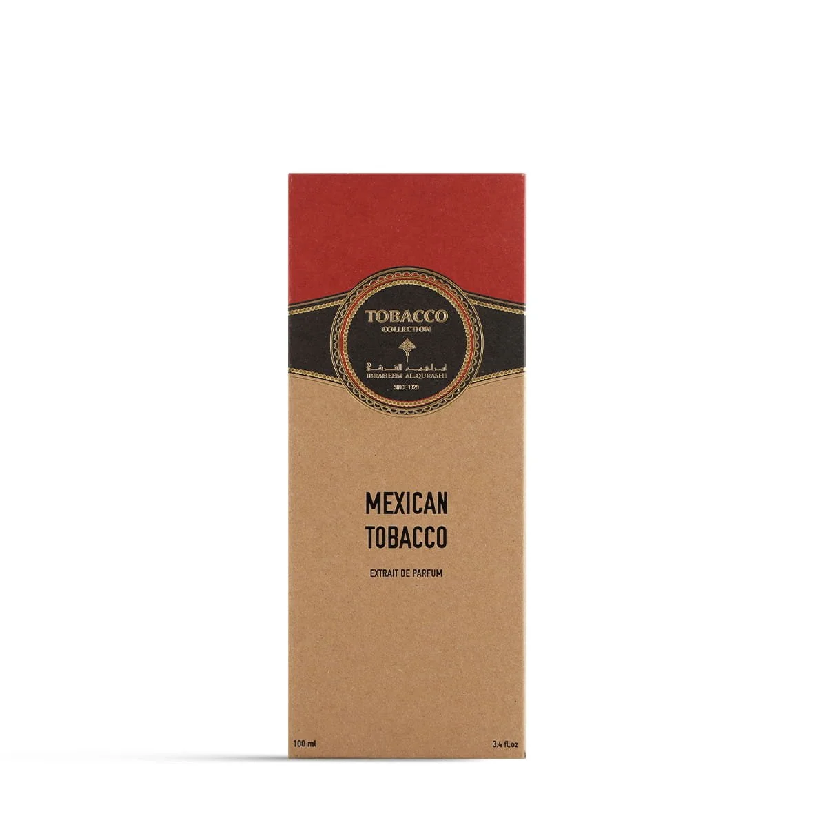 Front view of IBRAQ Mexican Tobacco perfume box, luxury packaging UK