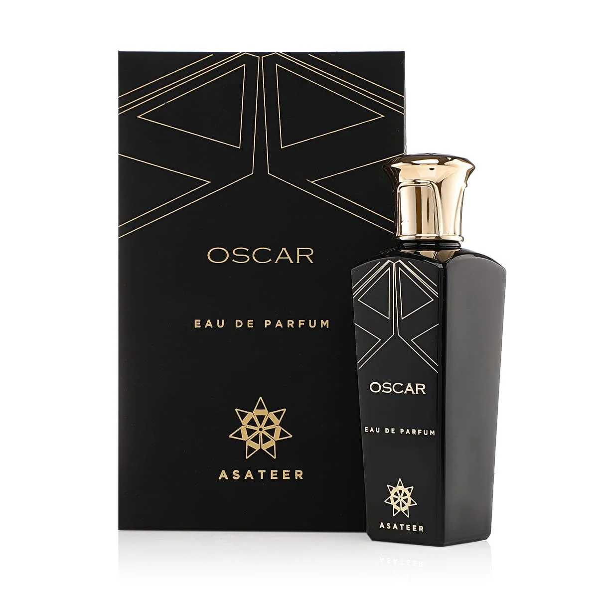 Asateer Oscar Eau De Parfum 80ml beside luxury branded box UK