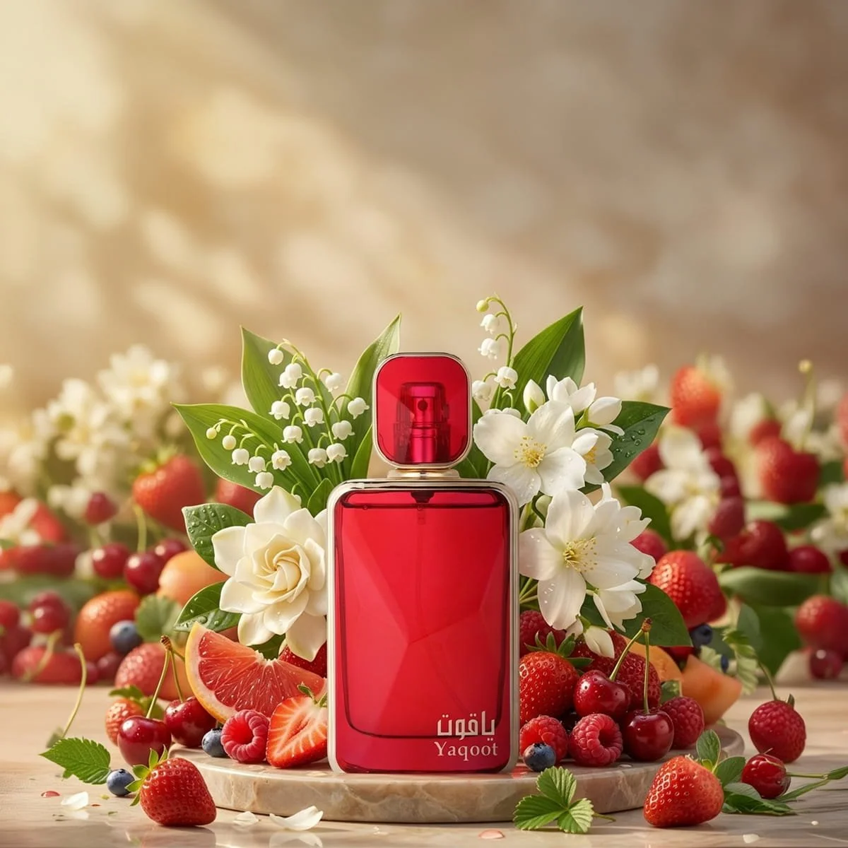 Arabian Oud Yaqoot perfume with raspberry, pineapple and vanilla ingredients, luxury fragrance UK