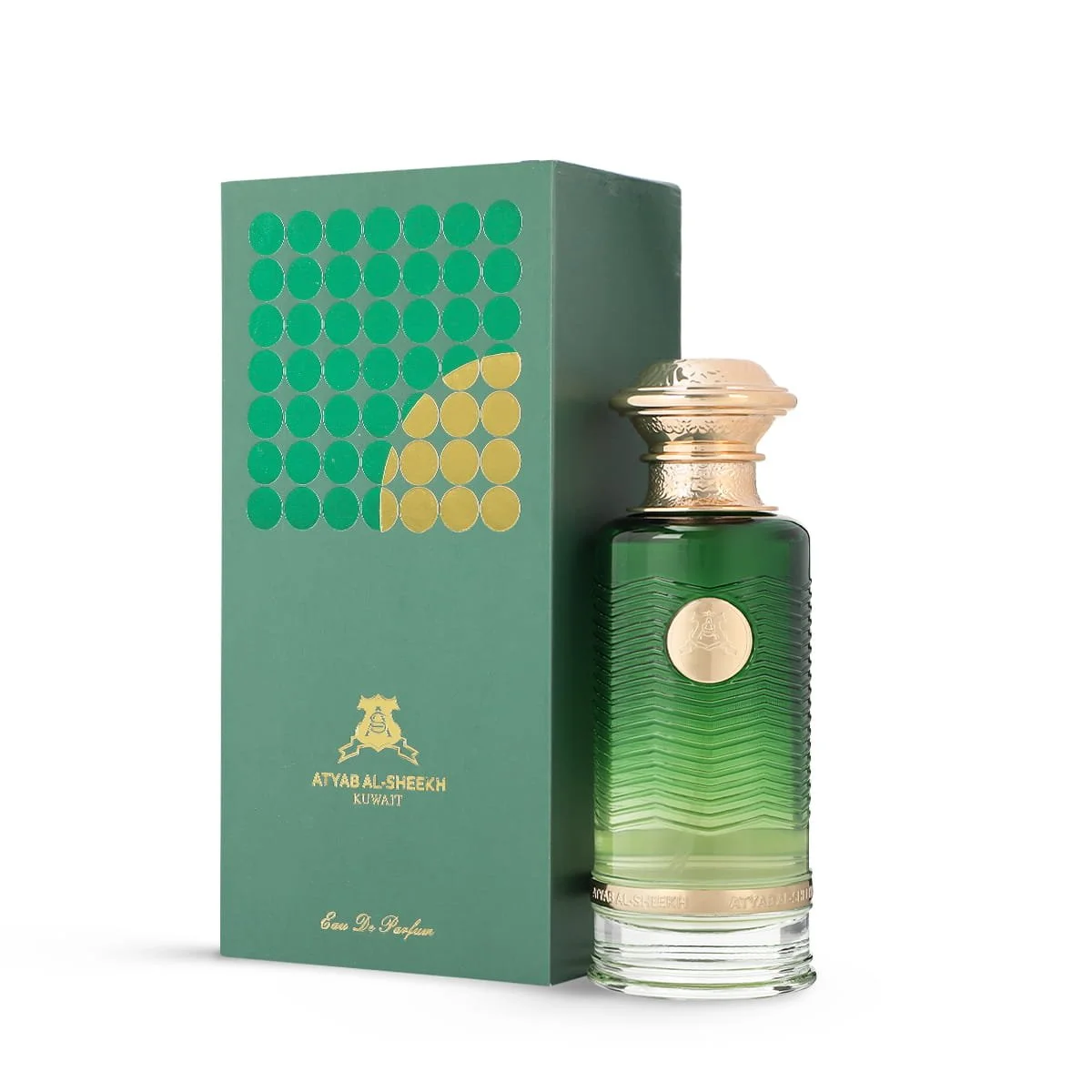 Atyab Al Sheekh Remember Me Green perfume in front of box, luxury fragrance UK