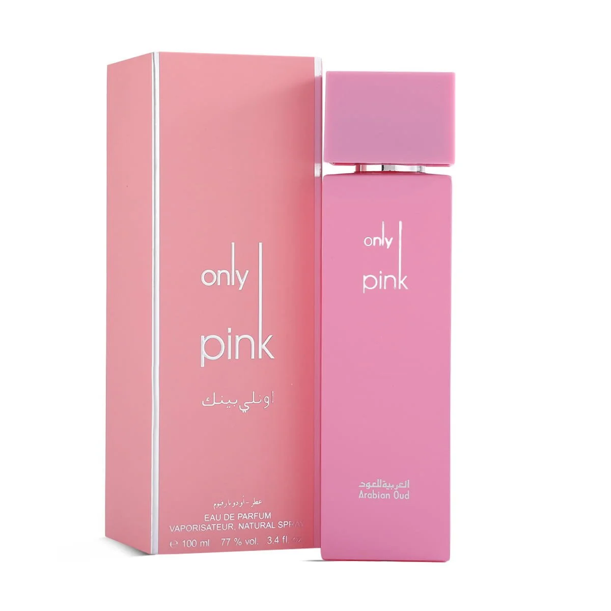 Arabian Oud Only Pink Eau De Parfum 100ml beside luxury branded box UK