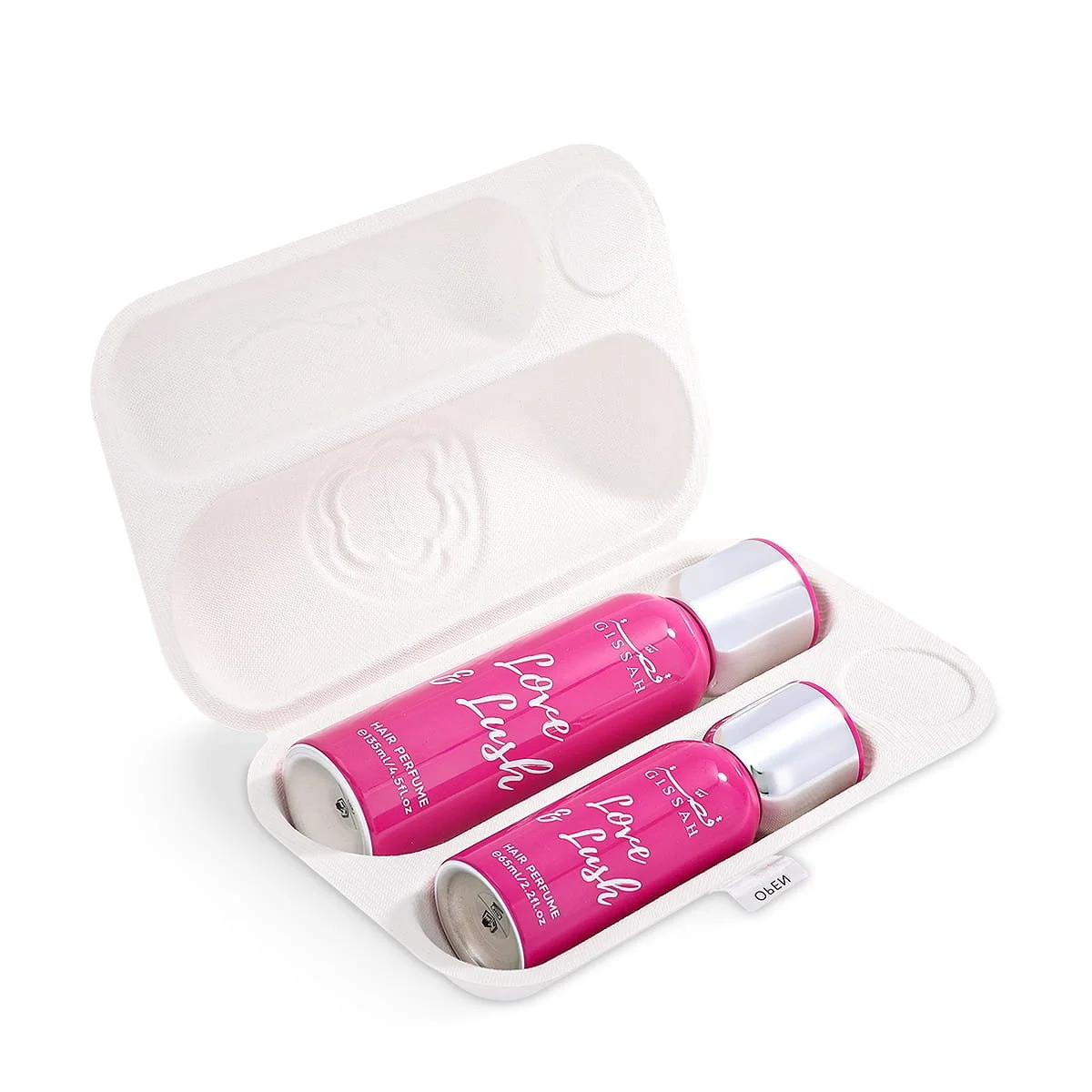 Gissah Love & Lush hair mist set inside luxury case, premium UK fragrance gift