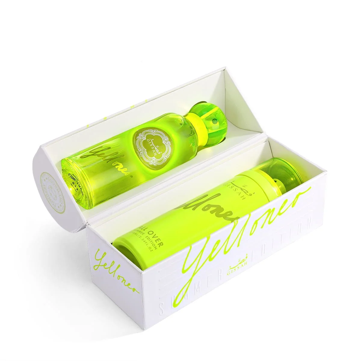Gissah Yelloneo Summer Edition gift set inside opened luxury presentation case UK