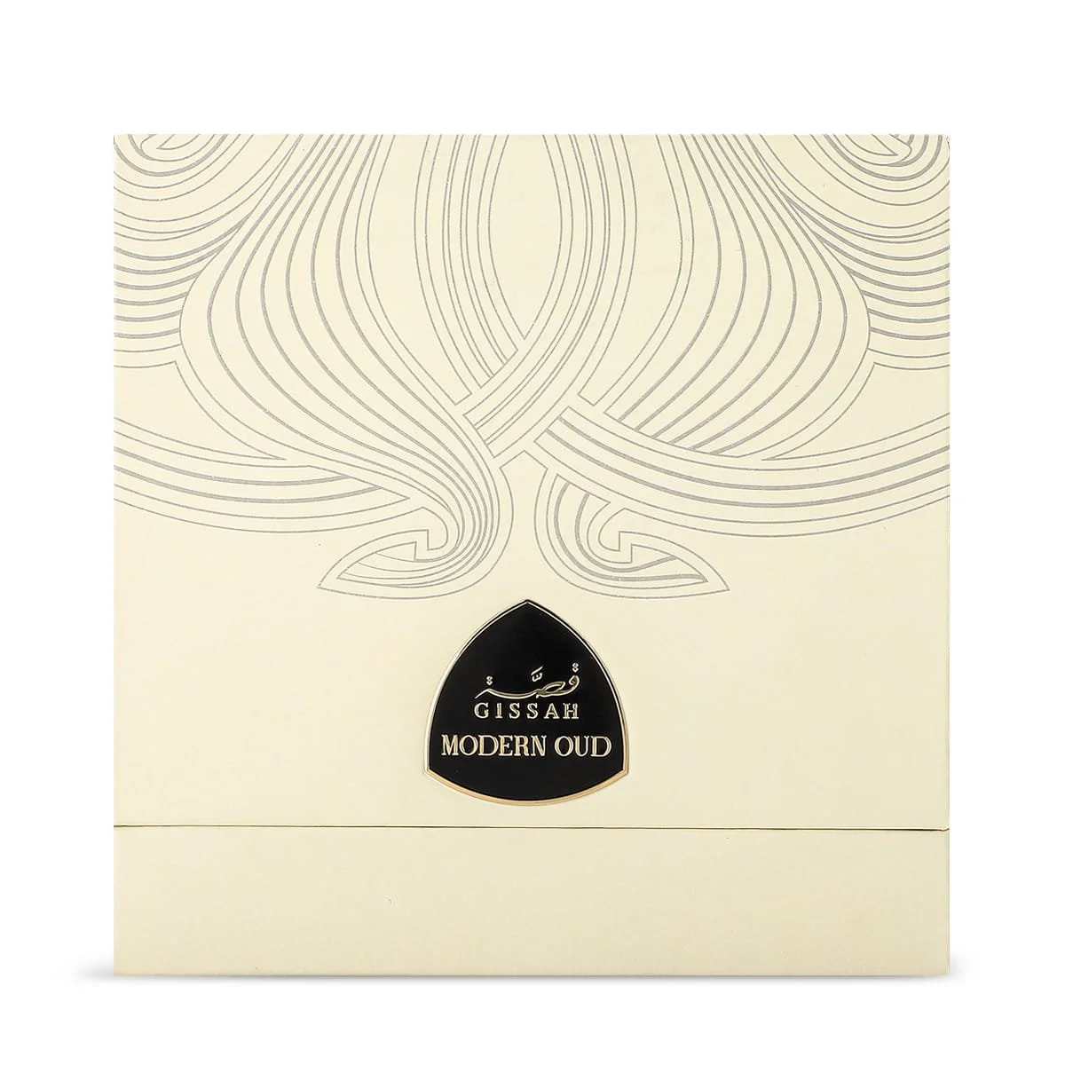 Front case design of Modern Oud Mammoul box showcasing Gissah branding UK