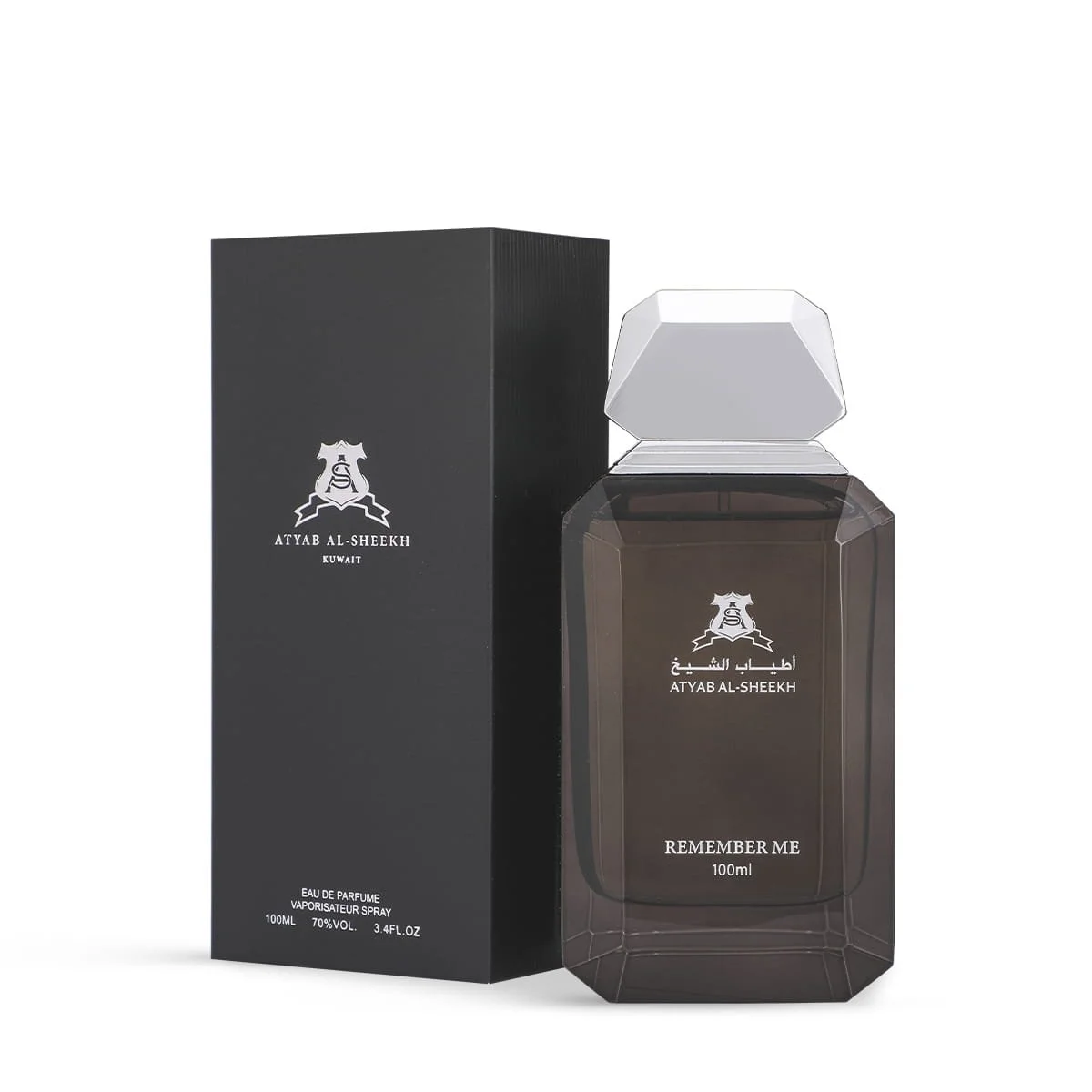Atyab Al Sheekh Remember Me Black perfume in front of box, luxury fragrance UK