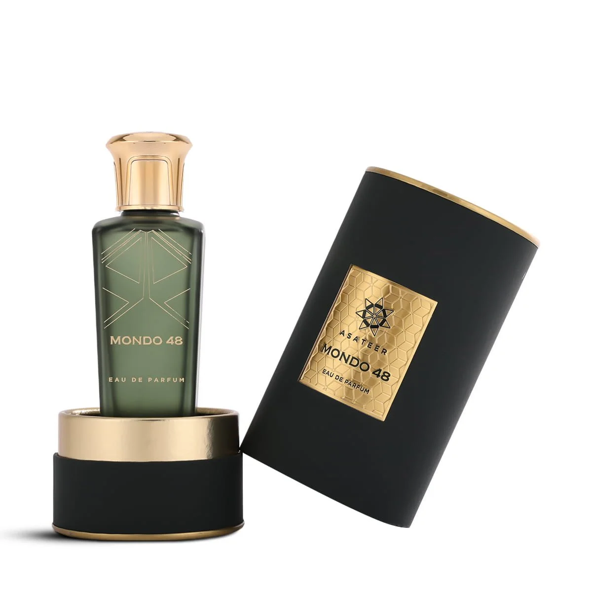 Asateer Mondo 48 Eau De Parfum inside opened luxury presentation box UK