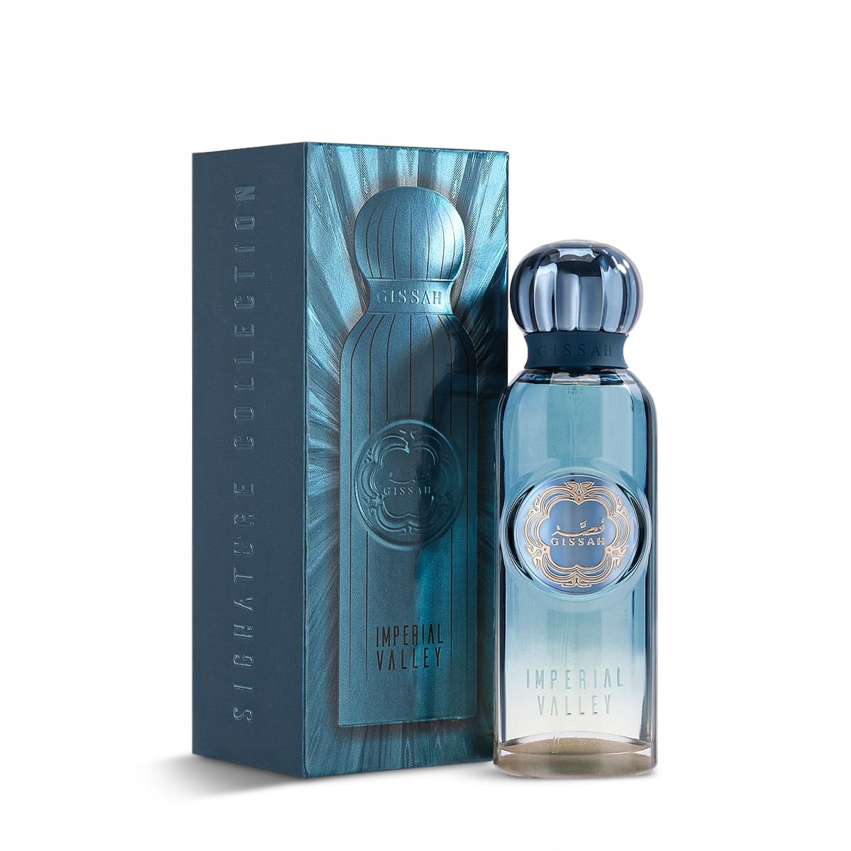 Gissah Imperial Valley 75ml Eau de Parfum bottle beside its box