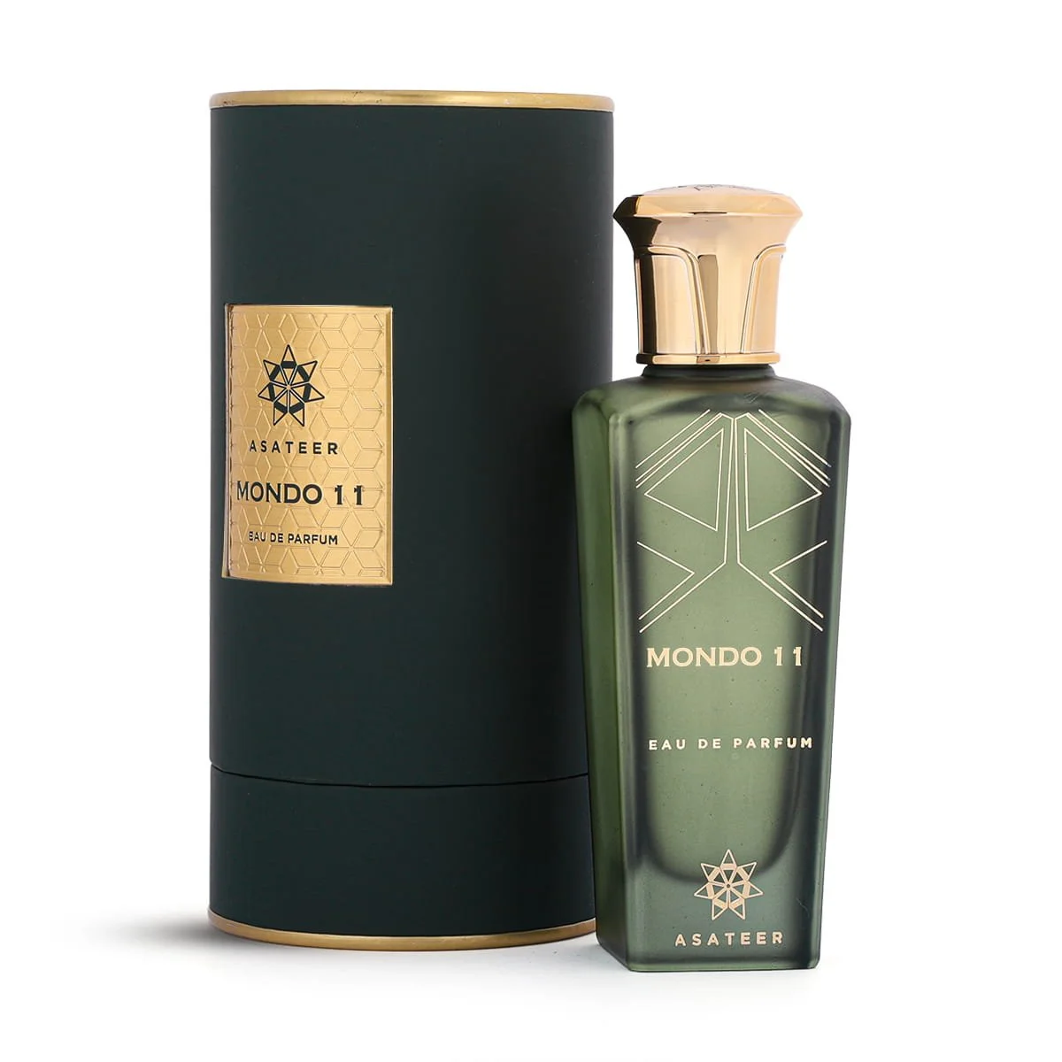 Asateer Mondo 11 Eau De Parfum 80ml next to luxury branded box UK