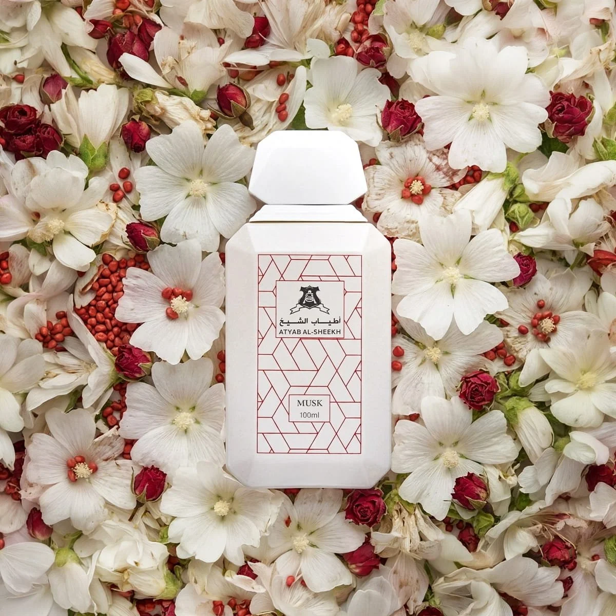 Luxury poster shot of Atyab Al Sheekh Red Musk perfume UK