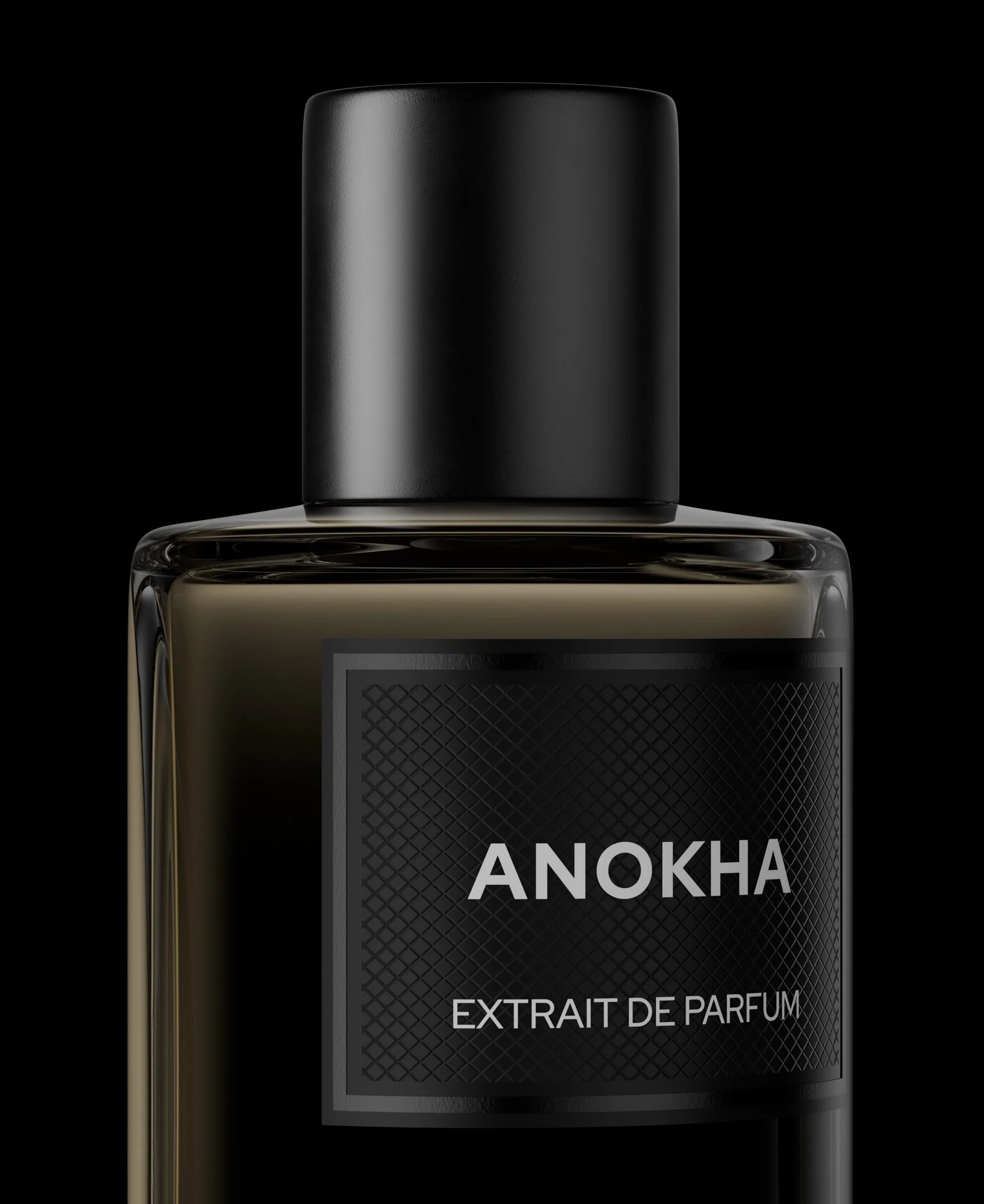 Close-up detail shot of ANOKHA by COLISH showing the upper half of the bottle and intricate design elements.