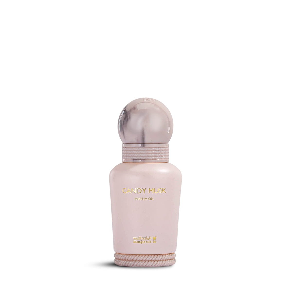 Al Majed Oud Candy Musk parfum oil 15ml on white background, peach vanilla musk fragrance oil UK