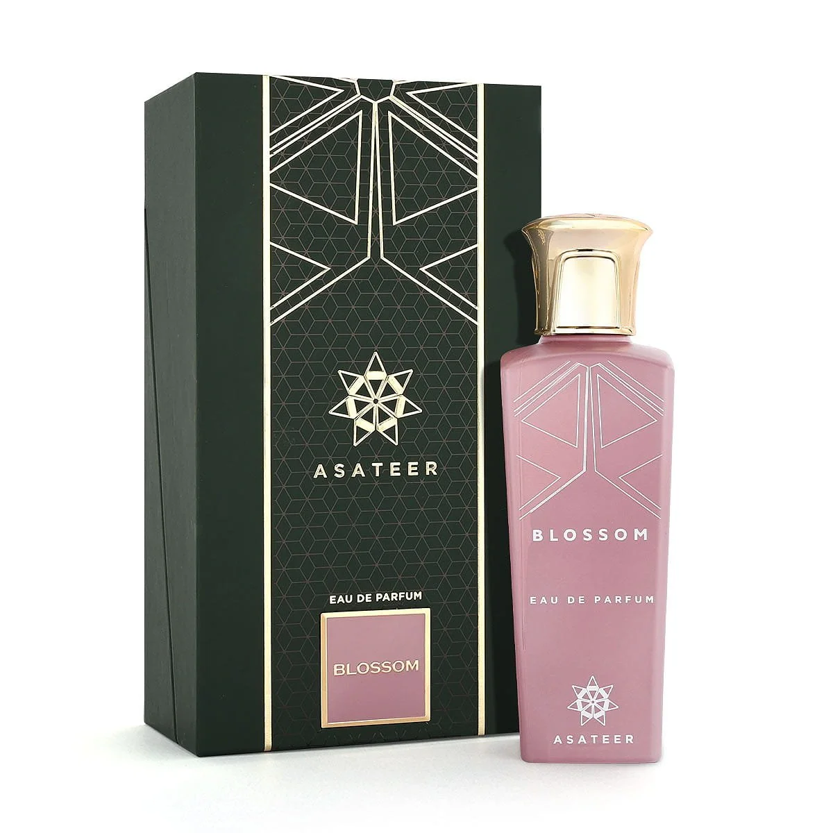Asateer Blossom Eau De Parfum 80ml next to luxury branded box UK